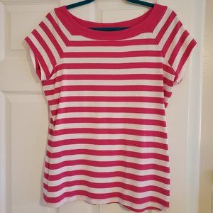 DRESS BARN PINK AND WHITE STRIPED T-SHIRT SIZE XL.